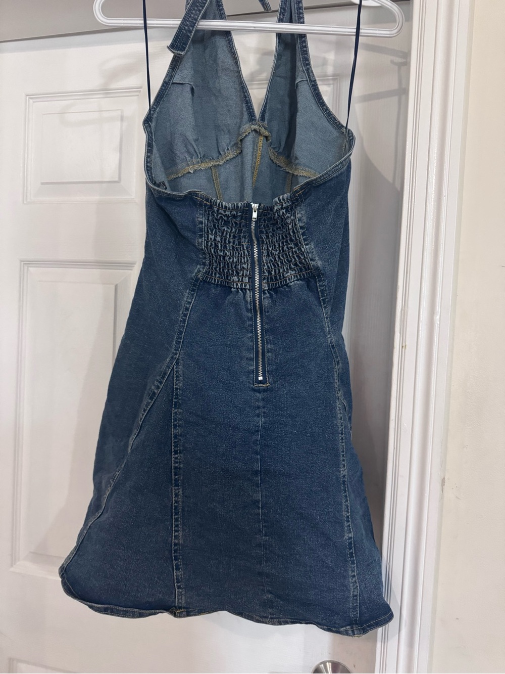 Denim Halter Dress - Dark Blue Jean - Picture 2 of 5